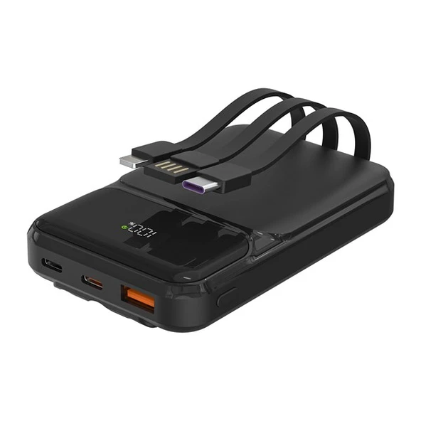 S-LINK P104 10000mAh PRM Dahili Kablolu HSC22.5W+PD20W Siyah LCD Taşınabilir Pil Şarj Cihazı Powerbank