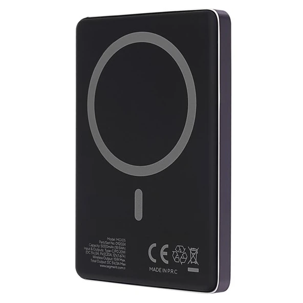 S-LINK MG105 5000mAh PD20W Magsafe 15W Kablosuz Type-C Mor Taşınabilir Metal Şarj Cihazı Powerbank - 5