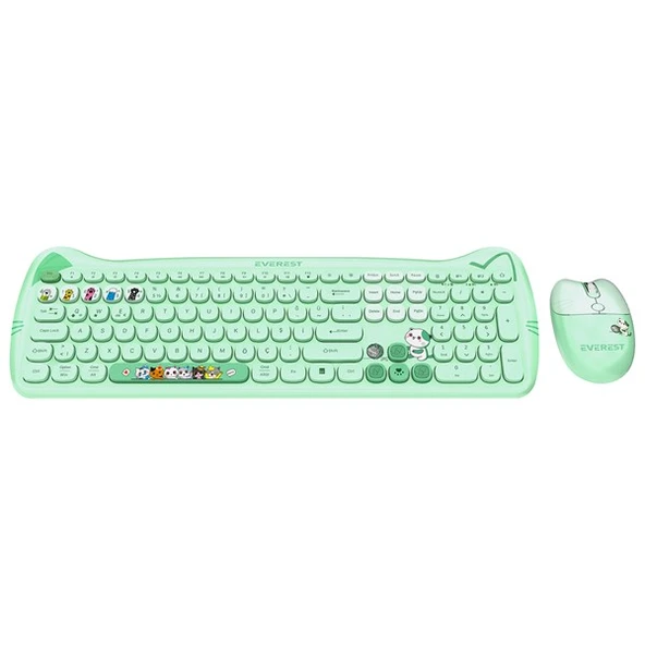 Everest KM-6283 CATTY Renkli Tuşlu Yeşil 2.4 ghz + BT Kablosuz Q Multimedia Klavye + Mouse + Pad Set - 2