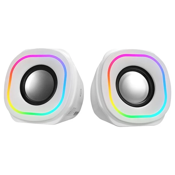 MIKADO MD-180 2.0 3W*2 Beyaz RGB Aydınlatmalı USB + 3.5mm USB 5V Speaker Hoparlör ürün görseli 1