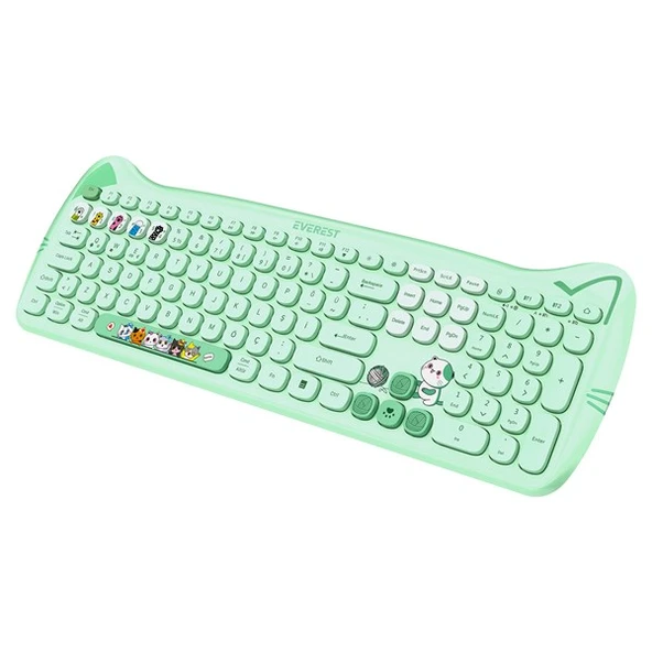 Everest KM-6283 CATTY Renkli Tuşlu Yeşil 2.4 ghz + BT Kablosuz Q Multimedia Klavye + Mouse + Pad Set - 4