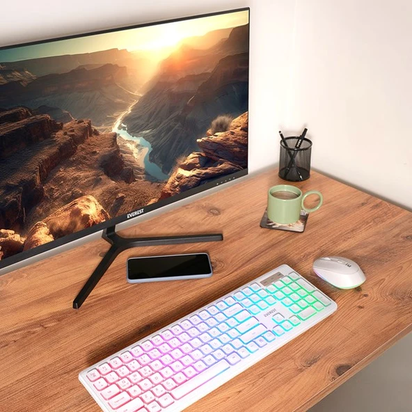 Everest KM-319BT Beyaz 2.4G+BT1+BT2 Çoklu Cihaz Bağlantılı Q Set Kablosuz Klavye + Mouse - 5