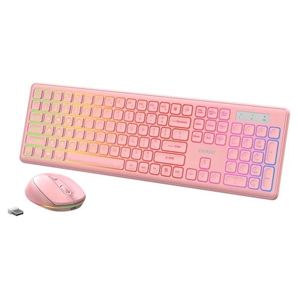 Everest KM-319BT Pembe 2.4G+BT1+BT2 Çoklu Cihaz Bağlantılı Q Set Kablosuz Klavye + Mouse - 3