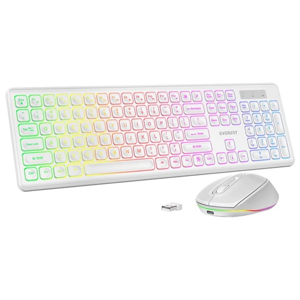 Everest KM-319BT Beyaz 2.4G+BT1+BT2 Çoklu Cihaz Bağlantılı Q Set Kablosuz Klavye + Mouse - 3