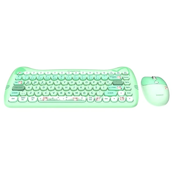 Everest KM-6285 CATTY MINI Renkli Tuşlu Yeşil 2.4 ghz + BT Kablosuz Q Multimedia Klavye + Mouse Set - 2