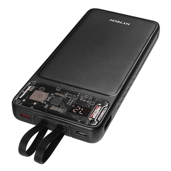 HYTECH H120 10000mAh HSC22.5W PD20W+QC3.0 18W Siyah LCD Şeffaf Taşınabilir Pil Şarj Cihazı Powerbank