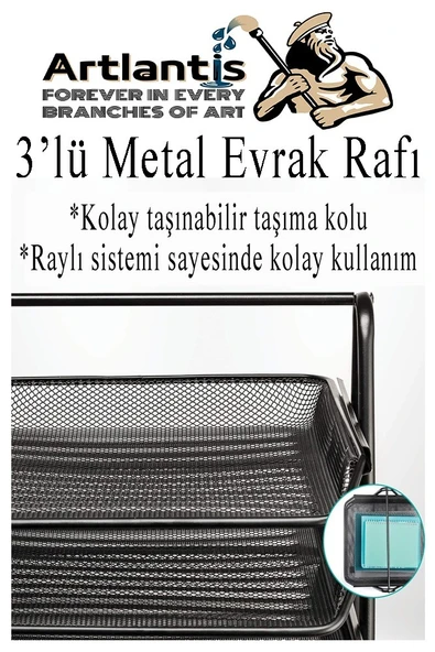 Masaüstü Büro Seti 7 Parça Siyah Metal Evrak Rafı Kalemlik 3 lü Zımba Makinesi Delegeç Ataşlık Notluk Düzenleyici - 8