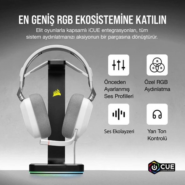 CORSAIR CA-9011238-Eu HS80 RGB Kablolu Oyuncu Kulaklığı - Beyaz - 6