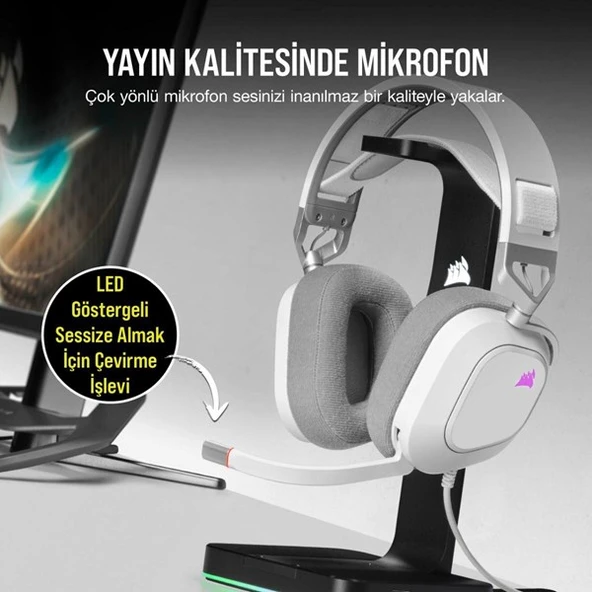 CORSAIR CA-9011238-Eu HS80 RGB Kablolu Oyuncu Kulaklığı - Beyaz - 4