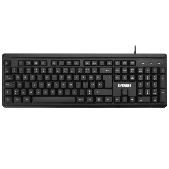 Everest KB-741F Siyah-Gri USB 2 Metre Bakır Kablolu Tamamen Türkçe F Klavye