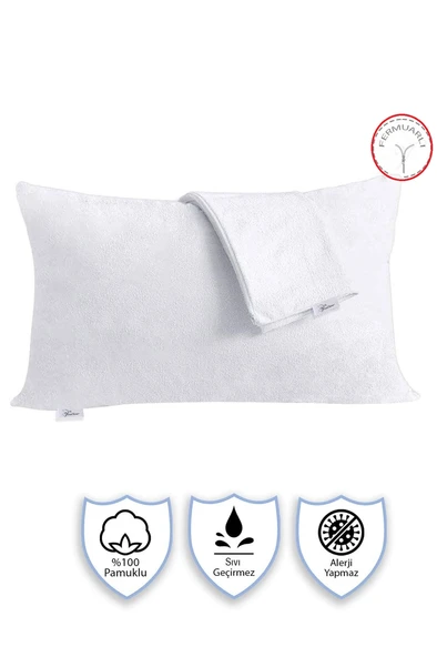 2 Adet Sıvı Su Geçirmez Terletmez %100 Pamuk Yastık Alezi Fermuarlı Akfil 63 Tel Dokuma %100 Pamuk 50x70 Cm Beyaz