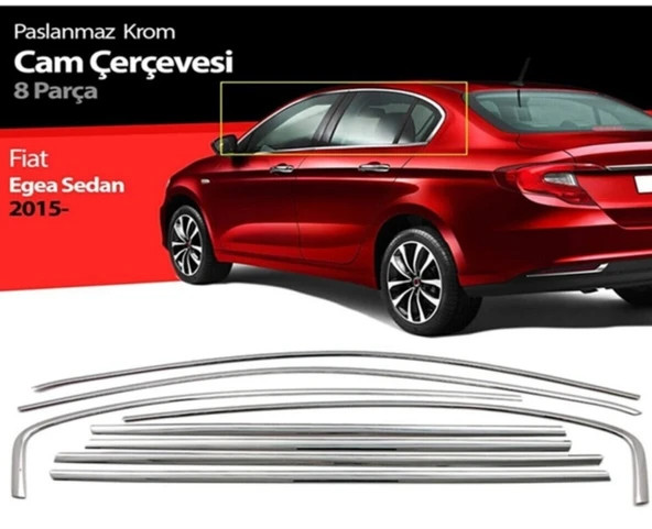 Fiat Egea Hb/Sedan-Cross 20+ Krom Cam Çerçevesi 8 Parça 2015+ Uyumlu - Resim 2
