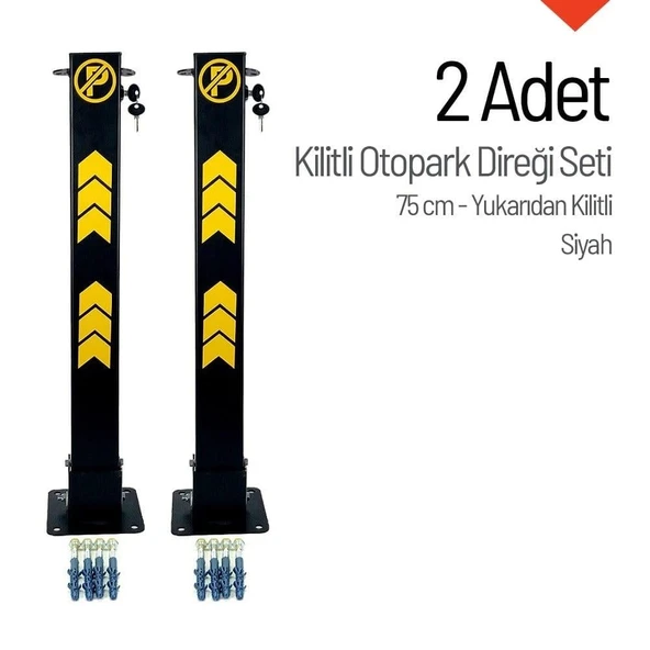 75 cm Yukarıdan Kilitli Otopark Direği – 2'li Park Bariyeri Seti Siyah