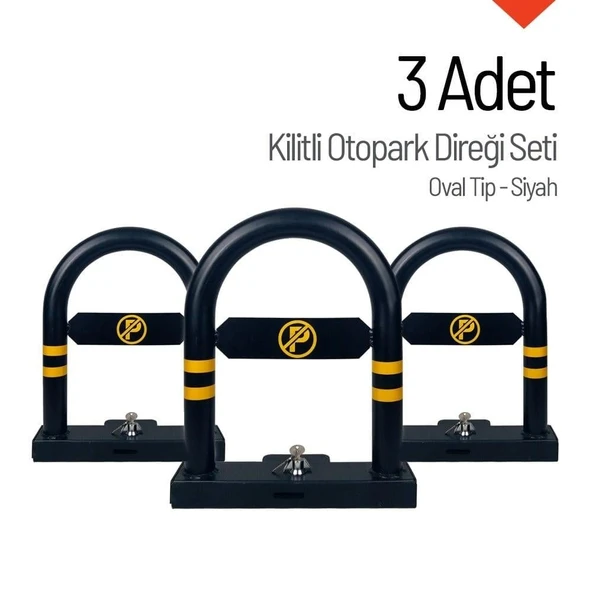 Oval Tip Kilitli Otopark Direği – 3'lü Set Siyah