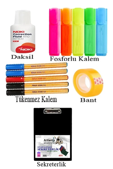 Masaüstü Büro Seti 16 Parça Siyah Metal Evrak Rafı Kalemlik 3 lü Zımba Makinesi Delegeç Çöp Kovası Ataşlık Notluk - 5