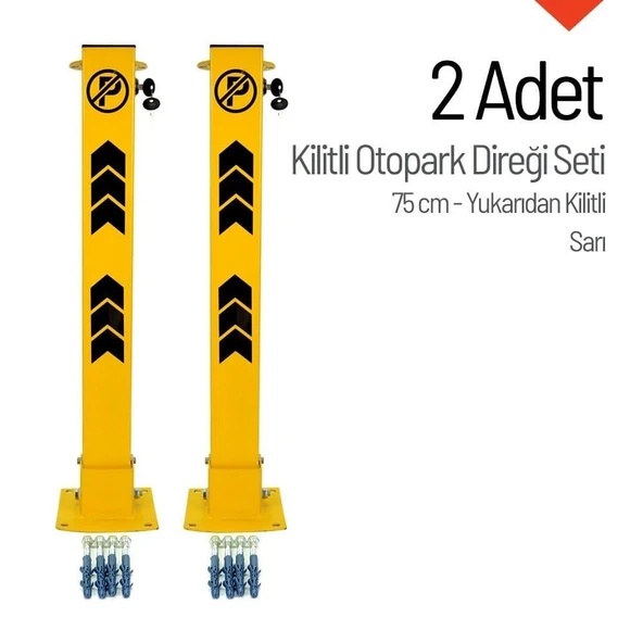 75 cm Yukarıdan Kilitli Otopark Direği – 2'li Park Bariyeri Seti Sarı