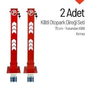 75 cm Yukarıdan Kilitli Otopark Direği – 2'li Park Bariyeri Seti Kırmızı