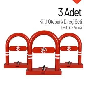 Oval Tip Kilitli Otopark Direği – 3'lü Set Kırmızı