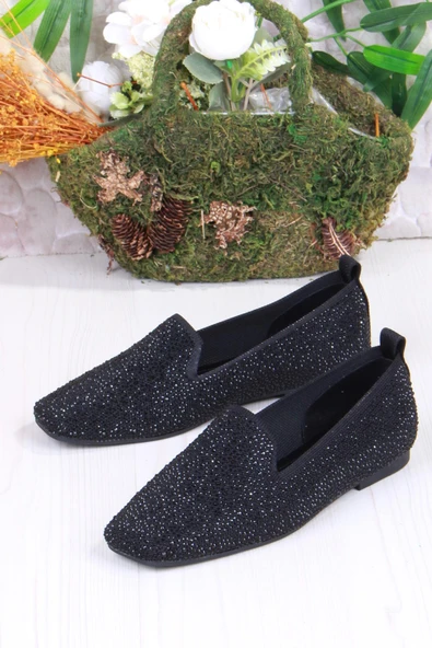 Fort 128-133 Fls Triko Taş Baskı Detaylı Kut Burun Kadın Babet - Resim 4