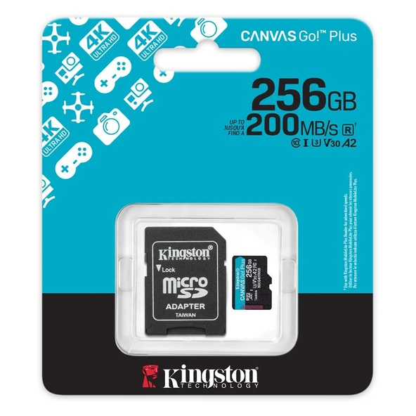 Kingston SDCG4-256GB 256GB microSDXC Canvas Go Plus Gen4 200MB-s A2 U3 V30 Card + ADP Hafıza Kartı - 2
