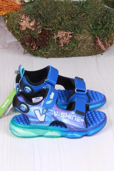 Vicco 332.P25Y.255 Felipe Saks Mavi Rahat Esnek Işıklı Erkek Çocuk Sandalet - Resim 2