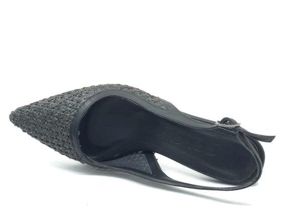 Feles Hasır Detaylı Arkası Açık Stiletto Kadın Topuklu Ayakkabı - Resim 7