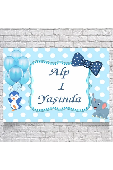 Fil ve Penguen Temalı Doğum Günü Afişi 35X50 cm ürün görseli 1