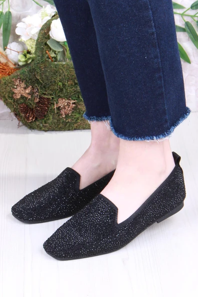 Fort 128-133 Fls Triko Taş Baskı Detaylı Kut Burun Kadın Babet - Resim 2