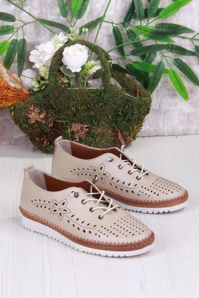 Mehmet Mete 1005 Rahat Lastik Bağcıklı Delikli Hakiki Deri Kadın Ayakkabı - Resim 8