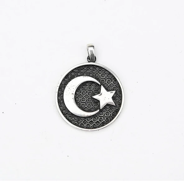 Gümüş Ayyıldız Kabartma  Model Erkek Kolye
