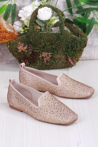 Fort 128-133 Fls Triko Taş Baskı Detaylı Kut Burun Kadın Babet - Resim 8