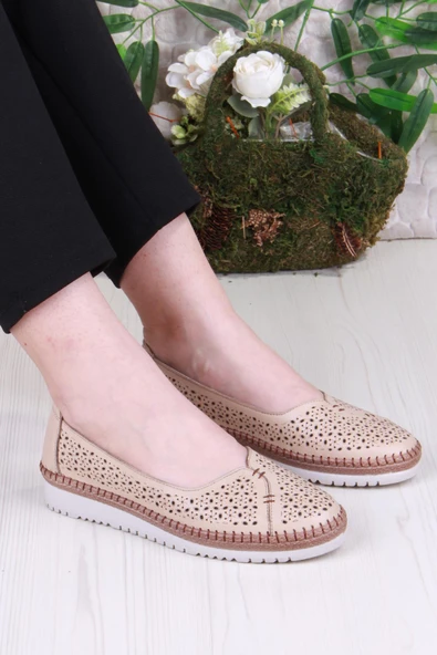 Mehmet Mete 1007 Rahat Lazer Delikli Hakiki Deri Kadın Ayakkabı - Resim 6