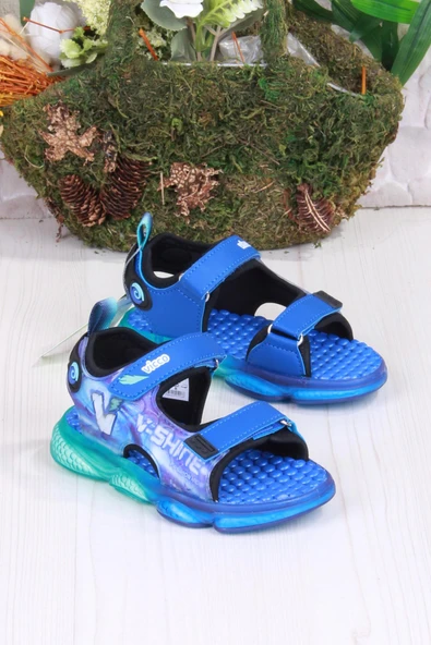 Vicco 332.P25Y.255 Felipe Saks Mavi Rahat Esnek Işıklı Erkek Çocuk Sandalet - Resim 3