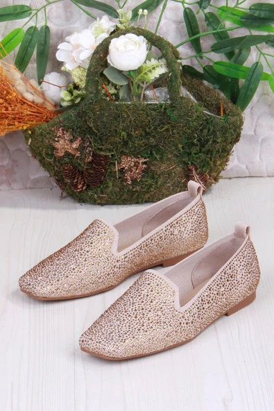 Fort 128-133 Fls Triko Taş Baskı Detaylı Kut Burun Kadın Babet - Resim 9