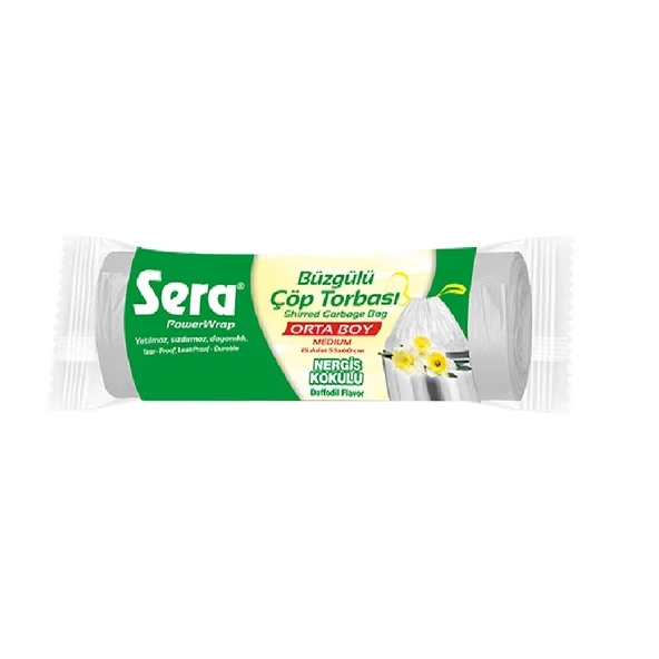 Sera Çöp Torbası Büzgülü Nergis Kokulu Orta Boy 15 Li 55 x 60 Cm x 3 Paket - Resim 2