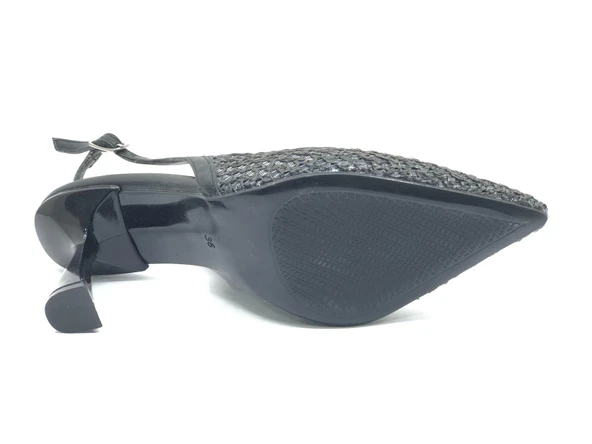 Feles Hasır Detaylı Arkası Açık Stiletto Kadın Topuklu Ayakkabı - Resim 8