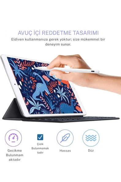iPad Air 11 Uyumlu Avuç İçi Reddetmeli Bluetoothlu Dokunmatik Özel Çizim ve Yazı Kalemi - 3