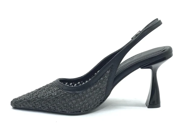 Feles Hasır Detaylı Arkası Açık Stiletto Kadın Topuklu Ayakkabı - Resim 6