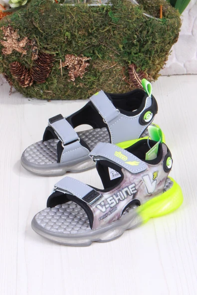 Vicco 332.B25Y.255 Felipe Gri Rahat Esnek Işıklı Erkek Çocuk Sandalet - Resim 4