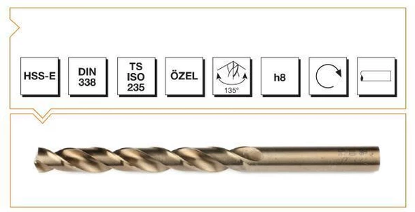 Makina Takım HSS-E Altın Seri İnox Delme Matkap Ucu 7 mm