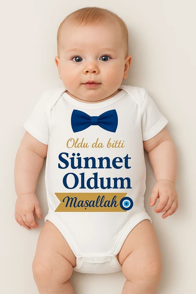 Organik %100 Pamuk Sünnet Oldum Bebek Body Badi Zıbın ZBN484 - 1