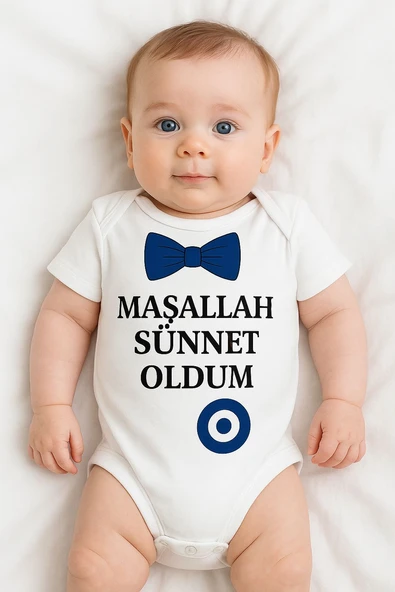 Organik %100 Pamuk Sünnet Maşallah Bebek Body Badi Zıbın ZBN485
