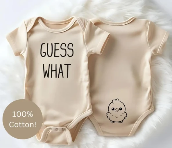 Funny Guess What Baby %100 Pamuk Bebek Body BEYAZ