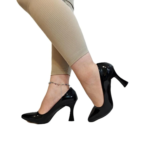 Fiyra 7035 Siyah Rugan İnce Kadeh Topuk Stiletto Topuklu Ayakkabı - 4