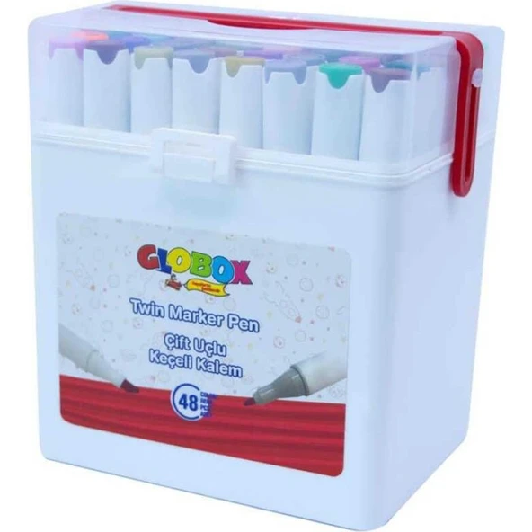Globox Twin Marker Set Çift Uçlu Keçeli Kalem 48 Renk Plastik Çantalı