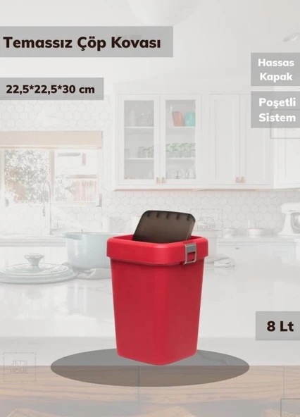 Çöp Kovası Tezgah Üstü Çöp Kutusu Kırmızı 8 Litre