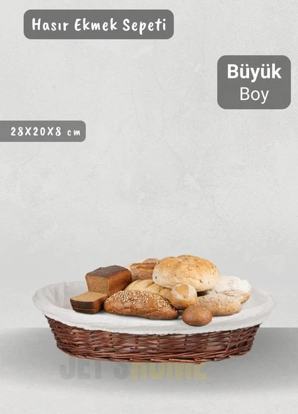 Hasır Ekmek Sepeti Oval Çok Amaçlı Sepet Yılbaşı Sepeti Büyük Boy 28 cm