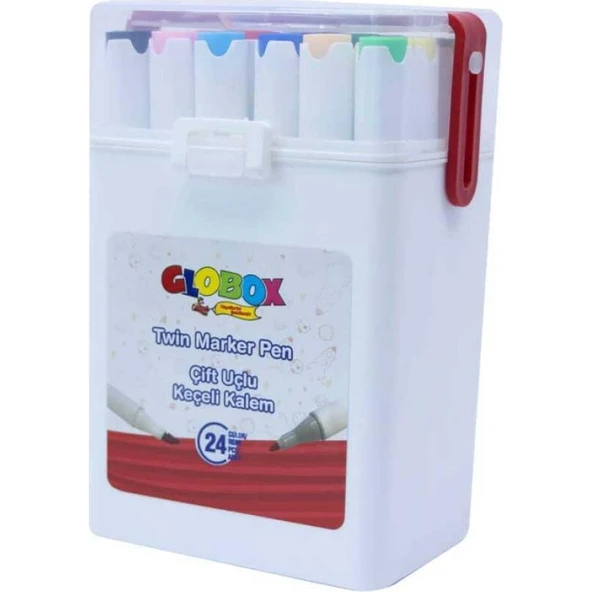 Globox Twin Marker Set Çift Uçlu Keçeli Kalem 24 Renk Plastik Çantalı
