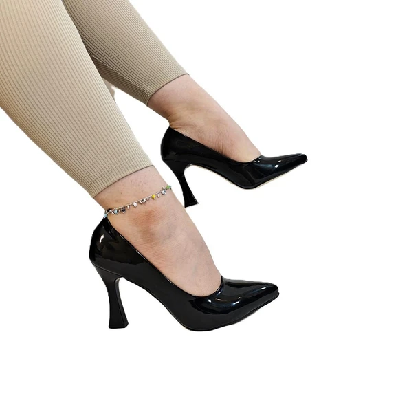 Fiyra 7035 Siyah Rugan İnce Kadeh Topuk Stiletto Topuklu Ayakkabı