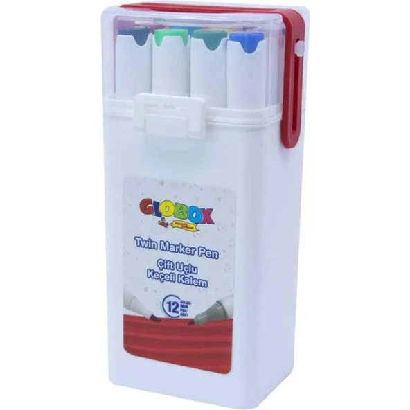 Globox Twin Marker Set Çift Uçlu Keçeli Kalem 12 Renk Plastik Çantalı